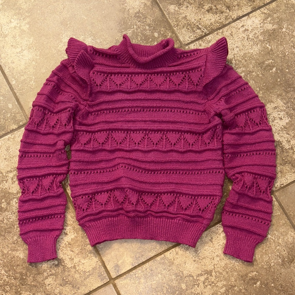 Elegant Fuchsia Ruffled Knit Sweater